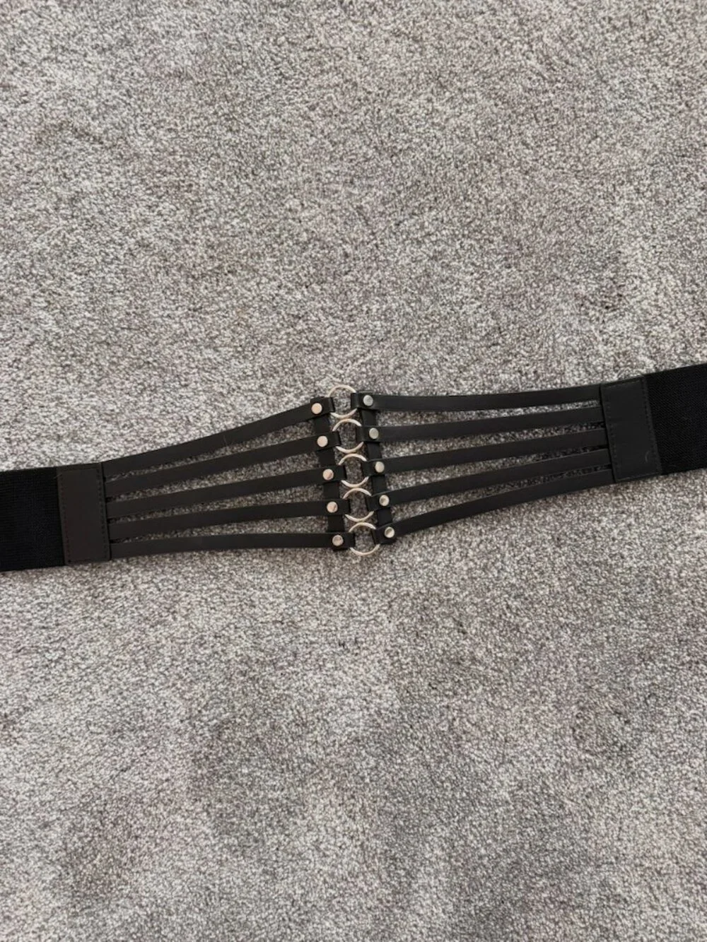 Black Elastic Waist Cincher Belt Faux Leather Strappy Small
